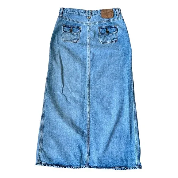 Polo Jeans Co. Ralph Lauren Skirt Womens Size 6 Blue Denim Maxi Front Slit - Picture 8 of 8